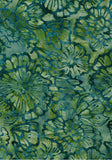 CAG 038 Green with Turquoise Flower Outlines Batik Fabric