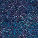 BA OM 1623 Navy Aqua Blue Green Purple Wave Dots and Dashes Ocean Mandala Range Batik Fabric for Patchwork and Quilting