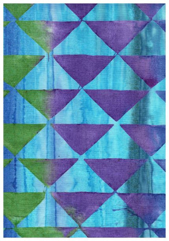 CAB A2 Aqua Stripe with Multicoloured Triangles Batik Cotton for Patchwork and Quilting