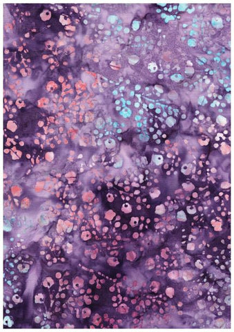 CAP A41 Pink Blue Apricot Flowers and Leaves on Dark Purple Sale Piece 0.9 M Piece Batik Cotton