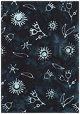 CAB A63 Green Grey Gum Nuts and Leaves on Very Dark Blue Batik Cotton