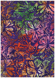 CAP A70 Orange Pink Green Butterflies on Dark Purple Batik Cotton Fabric 1M Piece