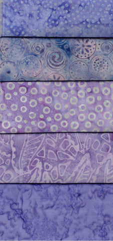 AT 197 Purple Mauve Prints with 1 co-ordinating Fat Quarters [5 Pack ] Batik Fabric Patchwork and Quilting