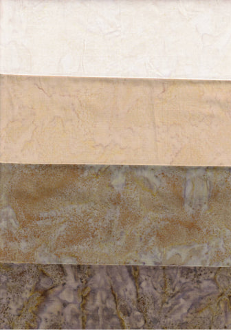 AT SQ4-0601 Cream to Tan [4 Pack] Skinny Quarters 1 Meter Total Batik Fabric Patchwork and Quilting