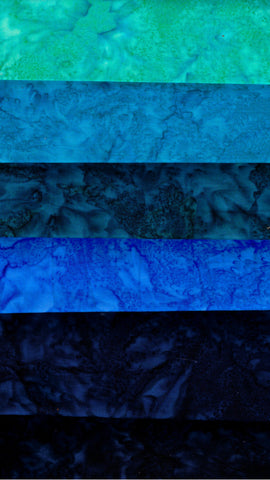 AT SQ6-0101 Aqua Blue [6 Pack] Skinny Quarters 1.5 Meter Total Batik Fabric