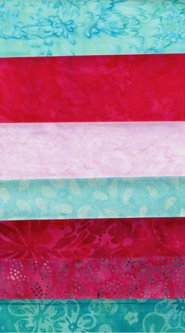 Aqua, Pink Batik Bundle Garden Sundial Starter Pack- 3 Fat Quarters and 4 Fat Eighths/ SBFQE7GS-12