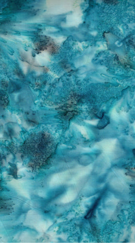 Blue Batik Fabric for Patchwork, Quilting, Sewing and Textile Art/THDB H001 Aqua Tan Hand Dyed