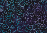 BA MA 1736 Majestic Range Teal Purple Scroll Swirls on Dark Purple Indigo Batik Cotton