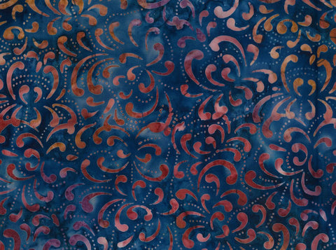 BA MA 1740 Majestic Range Plum Peach Swirls and Dots on Teal Batik Cotton