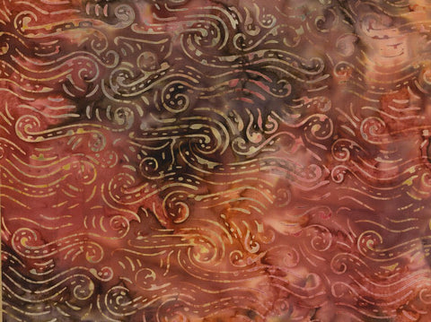 BA MA 1748 Majestic Range Peach Brown Swirl Graphic Design on Rust Peach Brown Batik Cotton