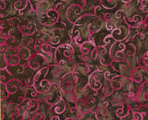 BA MA 1749 Majestic Range Hot Pink Swirls on Dark Brown Batik Cotton