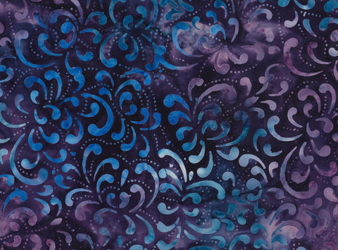 BA MA 1754 Majestic Range Blue Purple Rosettes and Dots on Dark Purple Batik Cotton