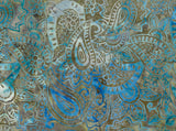 BA MA 1762 Majestic Range Aqua, Blue, Geometric Paisley on Grey Brown Batik Cotton