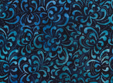 BA MA 1763 Majestic Range Aqua, Blue, Comma Shaped Rosettes on Dark Blue Batik Cotton