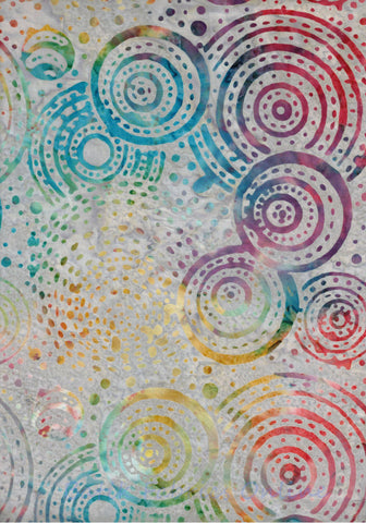 BA CA 1900 Colours of Australia Range- Pale Grey Background Multi Coloured Ripples Batik Fabric for Patchwork, Quilting and Sewing. Price per Quarter Meter Unit.