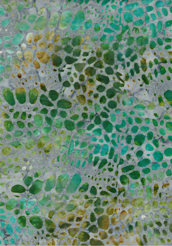 BA CA 1918 Colours of Australia Range- Aqua Green Mustard on Grey Rocks and Pebbles Lace Batik Fabric for Patchwork, Quilting and Sewing. Price per Quarter Meter Unit.