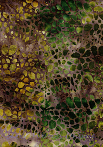 BA CA 1920 Colours of Australia Range- Green Yellow on Brown Rocks and Pebbles Lace Batik Fabric for Patchwork, Quilting and Sewing. Price per Quarter Meter Unit.