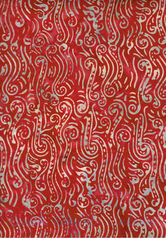 BA CA 1925 Colours of Australia Range- Tan Grey Scrolls on Rusty Red Batik Fabric for Patchwork, Quilting and Sewing. Price per Quarter Meter Unit.