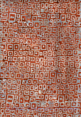 BA CA 1927 Colours of Australia Range- Grey Squares on Rusty Red Batik Fabric for Patchwork, Quilting and Sewing. Price per Quarter Meter Unit.