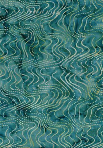 BA CA 1930 Colours of Australia Range- Teal Blue Green with Cream Dots and Squiggles Batik Fabric for Patchwork, Quilting and Sewing. Price per Quarter Meter Unit.