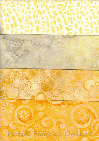 BA F8-4-Y-1 Yellow Light to Medium Value Batik Fabric Patchwork and Quilting