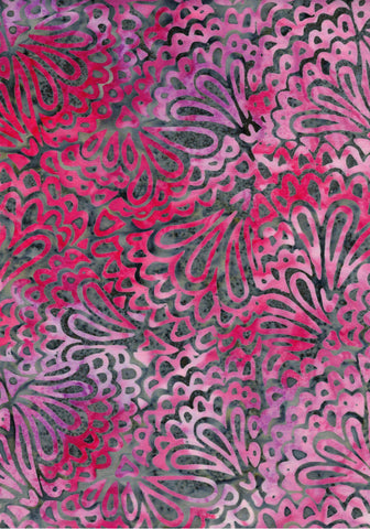 BA GA 1857 Garden Range Multi Colour Pink Purple on Grey Geometric Floral Batik Cotton