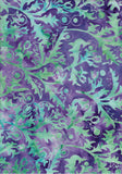 BA GA 1863 Garden Range Aqua Green Thistle Floral on Purple Batik Cotton