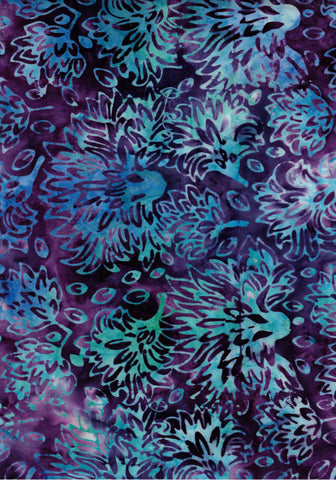 BA GA 1866 Garden Range Aqua Blue Floral on Purple Batik Cotton