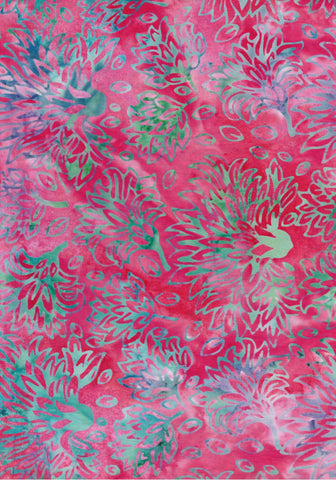 BA GA 1868 Garden Range Aqua Mauve Purple Floral on Pink Batik Cotton