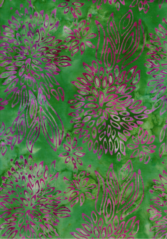 BA GA 1871 Garden Range Purple Floral Outline on Green Batik Cotton