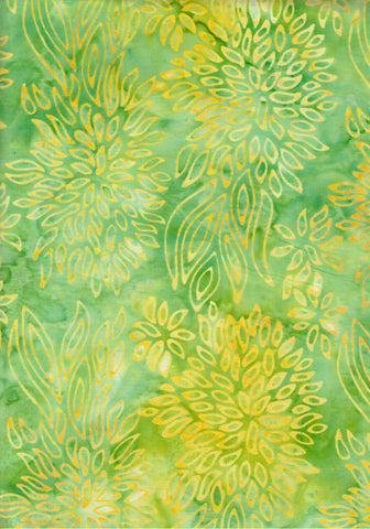 BA GA 1873 Garden Range Yellow Floral Outline on LIme Green Batik Cotton