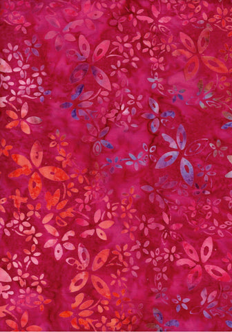 BA GA 1875 Garden Range Orange Mauve Pink Large and Small Flowers on Mid to Hot Pink Batik Cotton