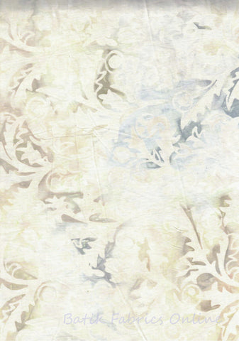 BA HE 1931 Heaven Range- Cream Tan Pale Sage Green Blue Floral Batik Fabric for Patchwork, Quilting and Sewing