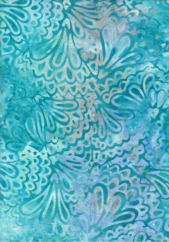 BA HE 1942 Heaven Range- Aqua Blue Pale Grey Floral Batik Fabric for Patchwork, Quilting and Sewing