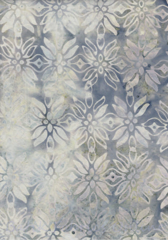 BA HE 1964 Heaven Range- Cream, Pale Grey Floral Batik Fabric for Patchwork, Quilting and Sewing