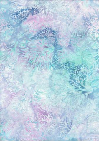 BA HE 1969 Heaven Range- Lavender Aqua Pale Grey Floral Batik Fabric for Patchwork, Quilting and Sewing