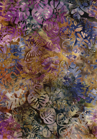 PREMIUM QUILT BACK BA 44 Sale 1M piece  Tan Brown Purple Leaves