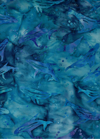 BA 1784 Blue Turquoise Purple Dolphins Batik Cotton for Patchwork and Quilting
