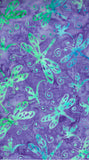 PREMIUM QUILT BACK BA 2166 Purple with Aqua Blue Butterflies Wideback Cotton Batik Fabric