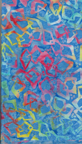 BA 313 Vibrant Multicolour Interlocking Diamonds on Blue 1M Bulk Discount Piece Batik Cotton