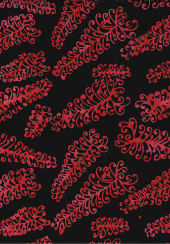 BAAL 947 Red Grevillea On Black Aussie Landscape Batik Cotton for Patchwork and Quilting Sale 0.35M Piece