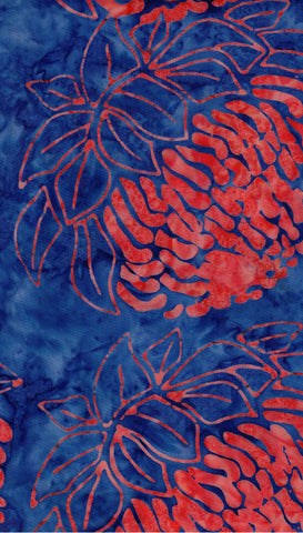 BAAL 920 Orange Waratahs on Mid Royal Blue Cotton Batik for Patchwork and Quilting