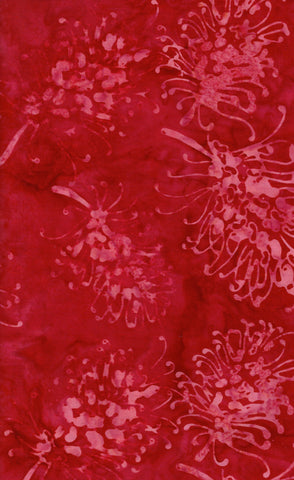 BAAL 858 Pink Grevillea on Red 0.8 M Piece Batik Cotton