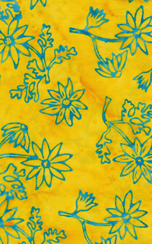 BAAL 924 Turquoise Flowers on Bright Yellow Cotton Batik Fabric Bulk Discount 1M Piece