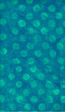 Blue cotton batik fabric with aqua polka dots 