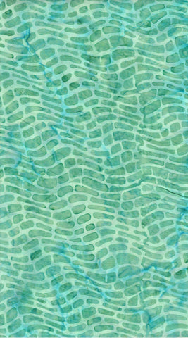 BA EU  1811 Eucalyptus Range Patterned Tone on Tone, Green with Aqua Wavy Tiles, Cotton for Patchwork and Quilting