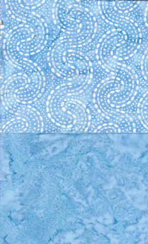 BA F2 Tex-11 Stash Builder Co-ordinating Textured Blue Print and Tonal [2 Fat Quarters] Batik Fabric Patchwork and Quilting