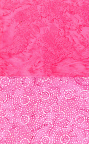 BA F2 Tex-14 Stash Builder Co-ordinating Textured Pink Print and Tonal [2 Fat Quarters] Batik Fabric Patchwork and Quilting
