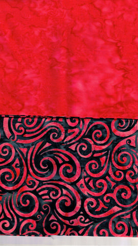 BA F2 Tex-15 Deep Red Tonal and Red and Black Print Bundle of 2 Fat Quarters Batik Cotton