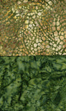 Top: Textured green surface with stones, Bottom: Textured green fabric